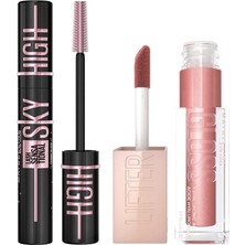Renas Store Maybelline New York Lash Sensational Sky High Cosmic Black Maskara + Lifter Gloss Nemlendirici Dudak Parlatıcısı- 003 Moon Makyaj Seti