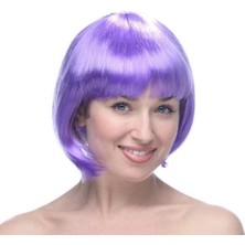 Renas Store Lila Renk Kısa Model Parti Peruğu - Lila Renk Küt Saç