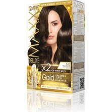 Renas Store Maxx Deluxe Gold Serisi 24K Altın Parçacıklı Serum ile 1 Kutu 2 x 50 ml ve Geliştiriciler Saç Boyası (Açık Kahve 5.0)