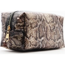 Renas Store Ruby Face Yılan Derisi Desenli Makyaj Çantası - Seyahat Makyaj Çantası Kahverengi & Yılan Derisi