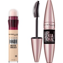 Renas Store Maybelline New York Lash Sensational Yelpaze Etkili Intense Black Maskara - Ekstra Siyah & Instant Anti Age Eraser Kapatıcı - 00 Ivory Makyaj Seti