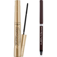 Renas Store L’oréal Paris Telescopic Maskara - Siyah + Infaillible Automatic Jel Göz Kalemi - Kahverengi Makyaj Seti