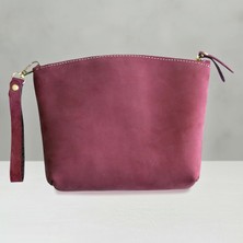 Renas Store Kadın Clutch Çanta Bordo Orta Boy Hakiki Deri Bileklik Askılı Kadın Makyaj Çantası