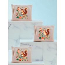 Renas Store Çiçek ve Sincap Baskılı 3'lü Makyaj Çantası 20X25 Cm, LH9382740235235123