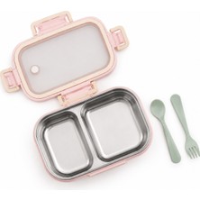 Beny Store Lunch Box 304 Paslanmaz Çelik Bölmeli Beslenme Kabı Pembe – Çatal Kaşık Setli
