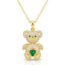 Tienda Elegante Gümüş Gold Zirkon Taşlı Ayıcık Kadın Kolye