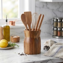 Renas Store Doğal Akasya Ahşap Tezgah Üstü Kaşıklık, 9.5X13 cm Çok Amaçlı Düzenleyici Organizer, Minimalist Mutfak Gereçleri Kutusu