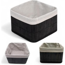 Renas Store Deconox Bambu Çok Amaçlı Saklama Kutusu Düzenleyici Kare Organizer, Dekoratif Bambu Düzenleyici Siyah (20X20X13CM)