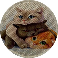 Renas Store Desenli Çift Taraflı Kedi Tırmalama Paspası Yuvarlak Three Cat 36 * 36 cm