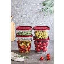 Renas Store Modern 4 ' Lü Kare Vakumlu Saklama Kabı - Özel Vakum Kapağı - Kırmızı - 1000ML 1500ML -2000ML -2500ML