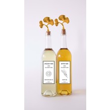 Renas Store Jenısa Altın Ginkgo Akıtmaz Tıpalı Dibi Çukur Şeffaf Cam Şişe 2'li 750 ml Yağdanlık Yağlık