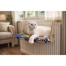 Renas Store Gobypet Kalorifer Petek Radyatör Yatağı, Askılı Kedi Yatağı, Ahşap Taşıyıcılı Kedi Hamağı, Yumuşak Minderli Konforlu Kedi Desenli Tasarım