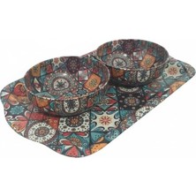 Renas Store Metal Mozaik Desenli 2’li Servis Kasesi Seti, Çift Bölmeli Meze, Sos ve Kuruyemiş Sunum Kabı, Kaymaz Metal Servis Tepsili, Şık ve Dayanıklı Sofra Aksesuarı, Ev, Misafir Sunumlarına Uygun