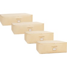 Renas Store Ocean Home Textile 4'lü Bej Balıksırtı Baza Altı Hurç Set 2 Adet 62 x 46 x 22/2 Adet 74 x 46 x 22 cm