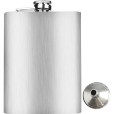 Renas Store Perlotus 8 Oz 235 cc Cep Tipi Vidalı Kapak Çelik Konyak Viski Içki Matarası (Huni Dahil)