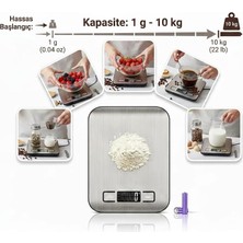 Renas Store Dijital Hassas Mutfak Terazisi - 10KG/1G Kapasiteli, Paslanmaz Çelik Gövde, LCD Ekranlı, Dara Fonksiyonlu Profesyonel Yemek, Pasta ve Diyet Tartısı (Pille Çalışır)