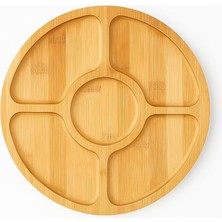 Renas Store Bambu 5 Bölmeli Kahvaltı ve Çerez Sunum Tabağı, 28 cm Kahvaltı ve Çerez Tabağı 5 Bölmeli Doğal Bambu, Bambu Sunum Tabağı,velor Home.