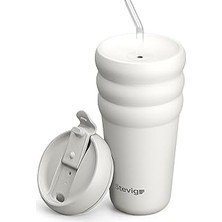 Renas Store 3 Bubble Two-Cap Straw Tumbler Çelik Termos 600 ml White Stone ST-249