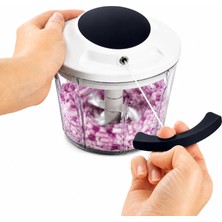 Renas Store Paslanmaz 3 Bıçaklı Ipli Rondo, Sebze Meyve Kuruyemiş Için Taşınabilir Manuel Çekmeli Doğrayıcı, Hızlı Pratik ve Ergonomik, Plastik, 700 ml (Koyu Antrasit)