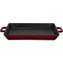 Renas Store Lava Döküm Dikdörtgen Izgara Tavası Döküm Demir Yekpare Çift Kulplu Ölçü 26X32CM.-BORDO