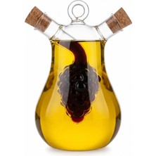 Renas Store Çift Hazneli Borosilikat Cam Yağdanlık ve Sirkelik, Üzüm Figürlü, Damlatmaz, Mantar Tıpalı, 300 ml + 50 ml