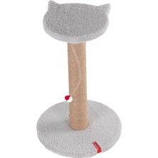Renas Store Pugalo Stepli Kedi Yüzlü Platform Tırmalama Tahtası, Gri Peluş Kaplı, Sisal Ipli, Oyuncaklı (Gri)
