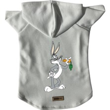 Renas Store Monopetz Kapişonlu Polar Sweatshirt Köpek ve Kedi Kıyafeti & Elbisesi Beyaz Yeni Bugs Bunny M