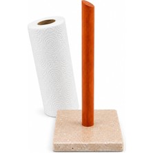Renas Store Orret Home Traverten Kağıt Havluluk Ahşap Direkli Kağıt Havlu Standı Masa Üstü Peçetelik Doğal Taş Mutfak Havluluk Tezgah Üstü Kağıt Havlu Tutacağı (Kare)