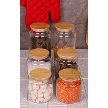 Renas Store Zone - 6'lı Cam Saklama Kabı 600ML-800ML-1300ML Vakumlu Bambu Kapaklı