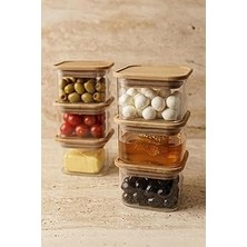 Renas Store Bambu Kapaklı Borosilikat Cam Saklama Kabı 6'lı 150 ml - Kahvaltılık Sosluk ve Düzenleyici