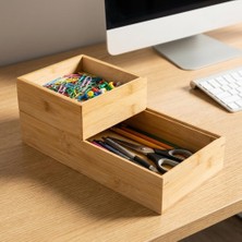 Renas Store Deconox 2'li Çok Amaçlı Bambu Organizer Set - Büyük ve Küçük Boy Banyo, Mutfak ve Ofis Düzenleyici Kutu - Ahşap Dekoratif Saklama Seti (33X16X12 cm & 15X15X6 Cm)