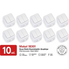 **makel 18301 Nemliyer Beyaz Komütatör 10’lu Paket – IP44 Korumalı, 10AX 250V, Sıva Üstü, Nemli ve Dış Ortam Kullanımına Uygun**