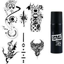 Renas Store Fantastik Karizmatik Modeller Spray Tattoo Geçici Dövme Seti Dark Siyah Sprey