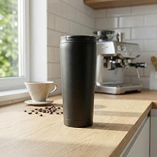 Renas Store Deconox 400 ml Siyah Termos Kupa - Çift Katmanlı Paslanmaz Çelik Seyahat Bardağı (Travel Mug) - 4-6 Saat Sıcak/soğuk Tutan Kilitli Kapaklı Kahve Termosu (Bpa Free)