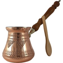 Renas Store Dede Copper - Pcz Serisi (LARGE-14FL.OZ) - Ahşap Saplı En Kalın Katı Bakır Oymalı/dövülmüş Türk Yunan Arap Kahve Demliği, Ocak Üstü Kahve Makinesi Cezve, Jezve, Jazva, Ibrik, Briki (Parlak)