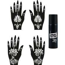 Renas Store Lotus Desenler El Üstü Geçici Dövme Seti Dark Siyah Sprey ve 4 Adet El Kalıbı