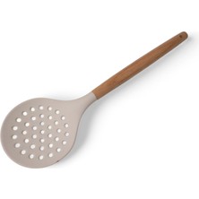 Renas Store Deconox Bambu Saplı Silikon Kevgir, Bambu Uzun Silikon Geniş Kevgir 27CM 3 Renk Seçenekli (Krem)