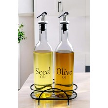 Renas Store Digithome Luxe 2'li Siyah Metal Standlı Yağdanlık Seti Şeffaf Etiketli Cam Yağlık 750 ml Cys-09