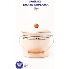 Renas Store Mood Ahşap Detaylı Emaye Yoğurt/bakliyat BAKRACI(20CM-3 Litre-Tüm Ocaklarla Uyumlu)