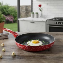 Renas Store Papilla Lotus 26 cm Sevgililer Günü Özel Seri Kırmızı Kırçıl Granit Efektli Yapışmaz Kızartma Tavası