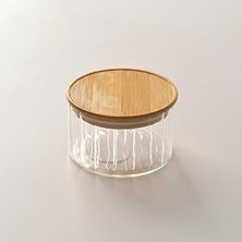 Renas Store Deconox Linie Slim Bambu Kapaklı Borosilikat Cam Saklama Kabı - 300 ml Çizgili Vakumlu Baharatlık, Çay ve Kahve Kavanozu