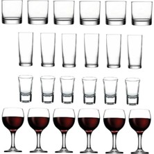 Renas Store Pasabahce Paşabahçe 24 Parça Istanbul Viski Rakı Shot ve Şarap Bardağı Seti