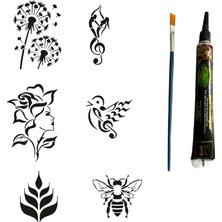Renas Store Müzik ve Doğa Tüp Kına ve Fırça Hediyeli Tattoo Geçici Dövme Seti