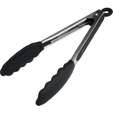 Renas Store Silikon Uçlu Metal Maşa, 23 Cm, Siyah, Bpa Free, Yanmaz Yapışmaz Kaplama, Ergonomik Tasarım, Mutfak ve Mangal Için