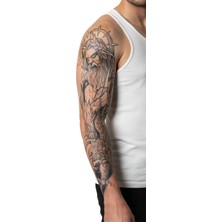 Renas Store Öfkeli Zeus 1 Hafta Kalıcı Tam Kol Bacak Kaplama Yapıştırma Geçici Dövme 48 cm