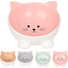 Renas Store Flamingo Fl Puzı Kedi Kulaklı Desenli Seramik Mama ve Su Kabı, 125ML, Pembe
