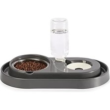Renas Store Miapet Hazneli Kedi-Köpek Mama ve Su Kabı Seti 500ML Gri