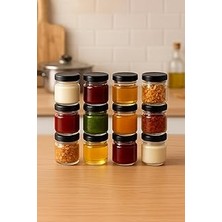 Renas Store 12 Adet 40 ml Siyah Metal Kapaklı Şeffaf Numune Mama Ek Gıda Şekerleme Reçellik Küçük Cam Kavanoz