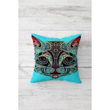 Renas Store Pelangi Kedi Sürat Desenli Çift Tarafı Baskılı Gizli Fermuarlı Yastık Kılıfı Kırlent Koltuk Yastık Kılıfı, Mavi-Siyah 45 x 45