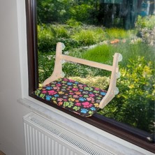 Renas Store Gobypet Güçlü Vantuzlu Kedi Cam Yatağı, Cama Asılan Ahşap Kedi Yatağı, Pencere Önü Dinlenme Alanı, Çıkarılabilir Minderli, Standart (Patili Desen)